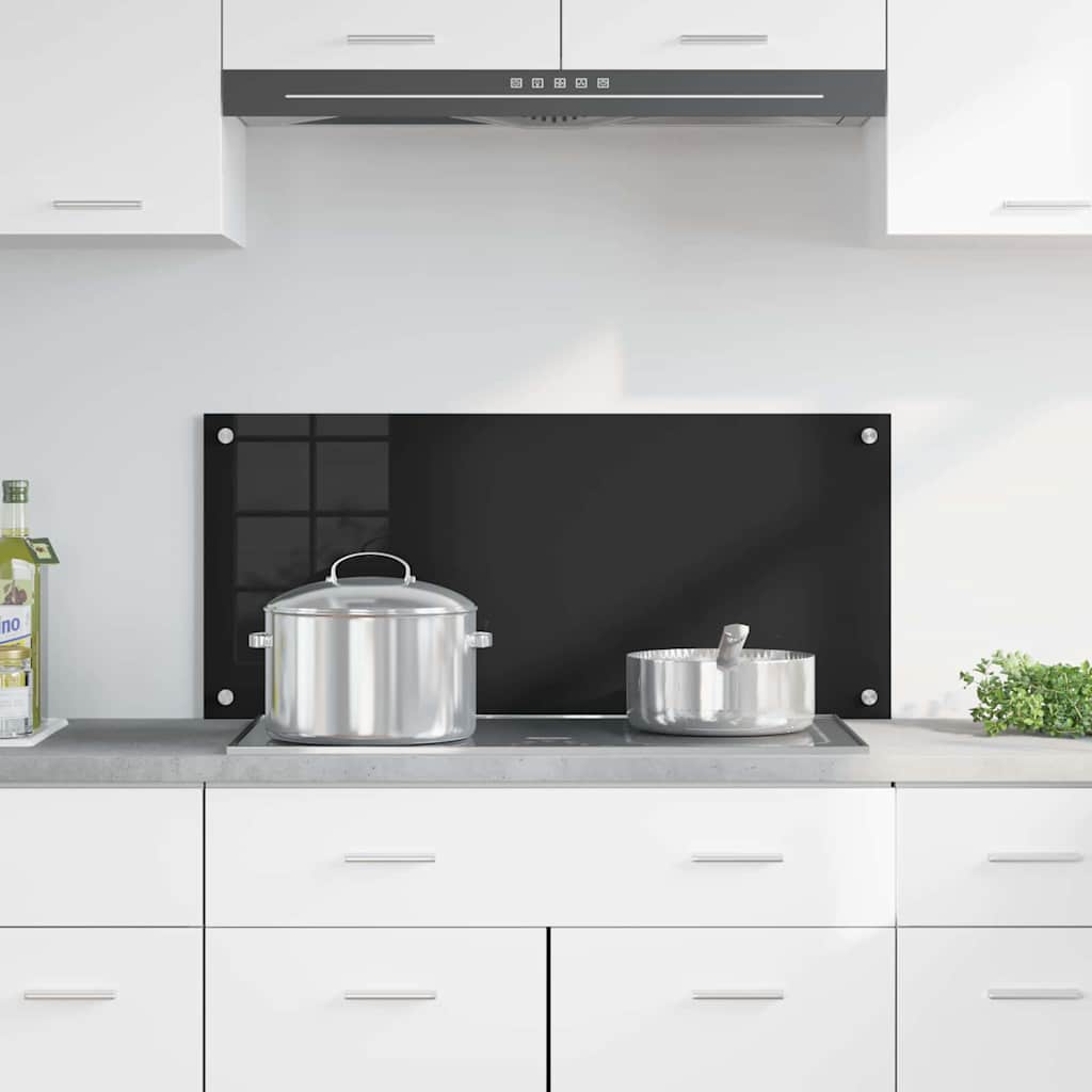 Kitchen Backsplash Black 90 x 40 cm Tempered Glass