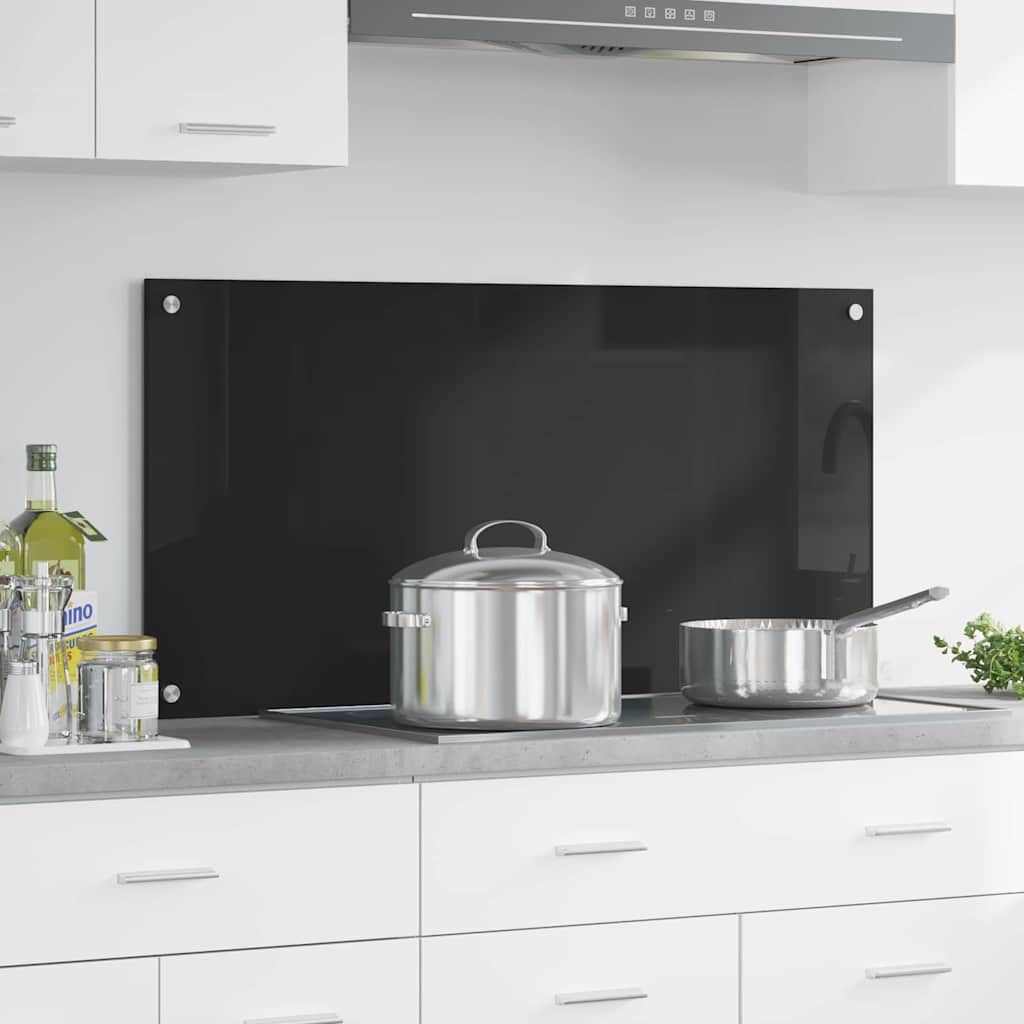 Kitchen Backsplash Black 100 x 50 cm Tempered Glass