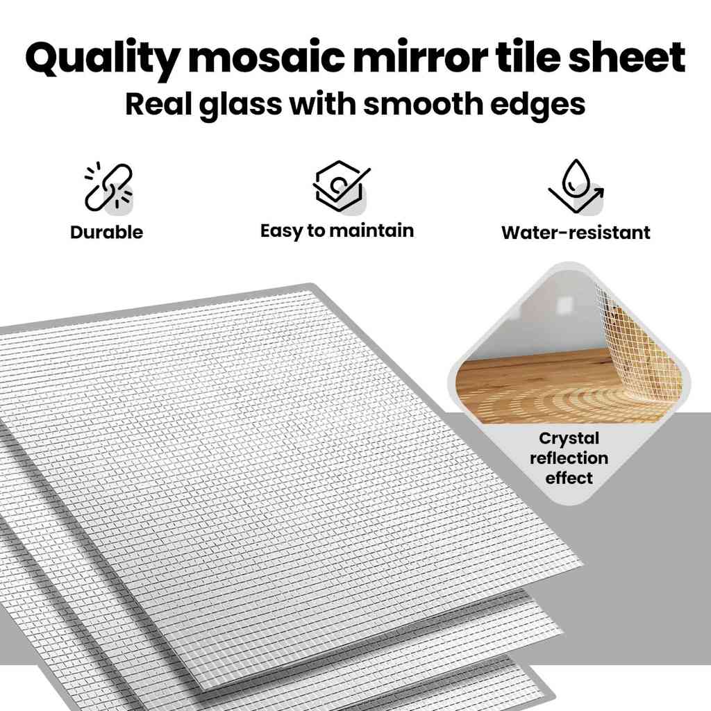 Mirror Mosaic Tile Geometric 3 pcs Silver 30 x 30 cm Glass