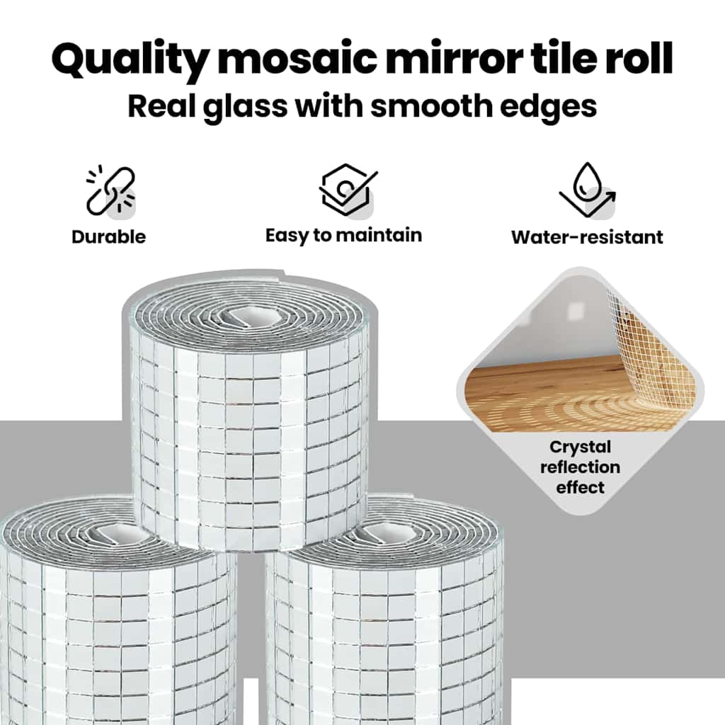 Mirror Mosaic Tile Geometric 3 pcs Silver 100 x 4 cm Glass