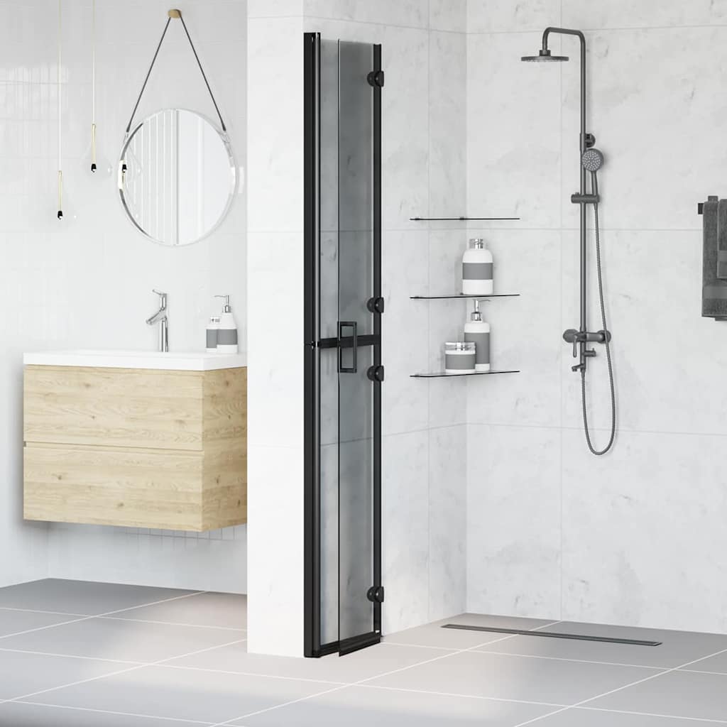 Walk-In Shower Wall Folding Black 70 x 6.5 x 190 cm