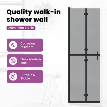 Walk-In Shower Wall Folding Black 70 x 6.5 x 190 cm