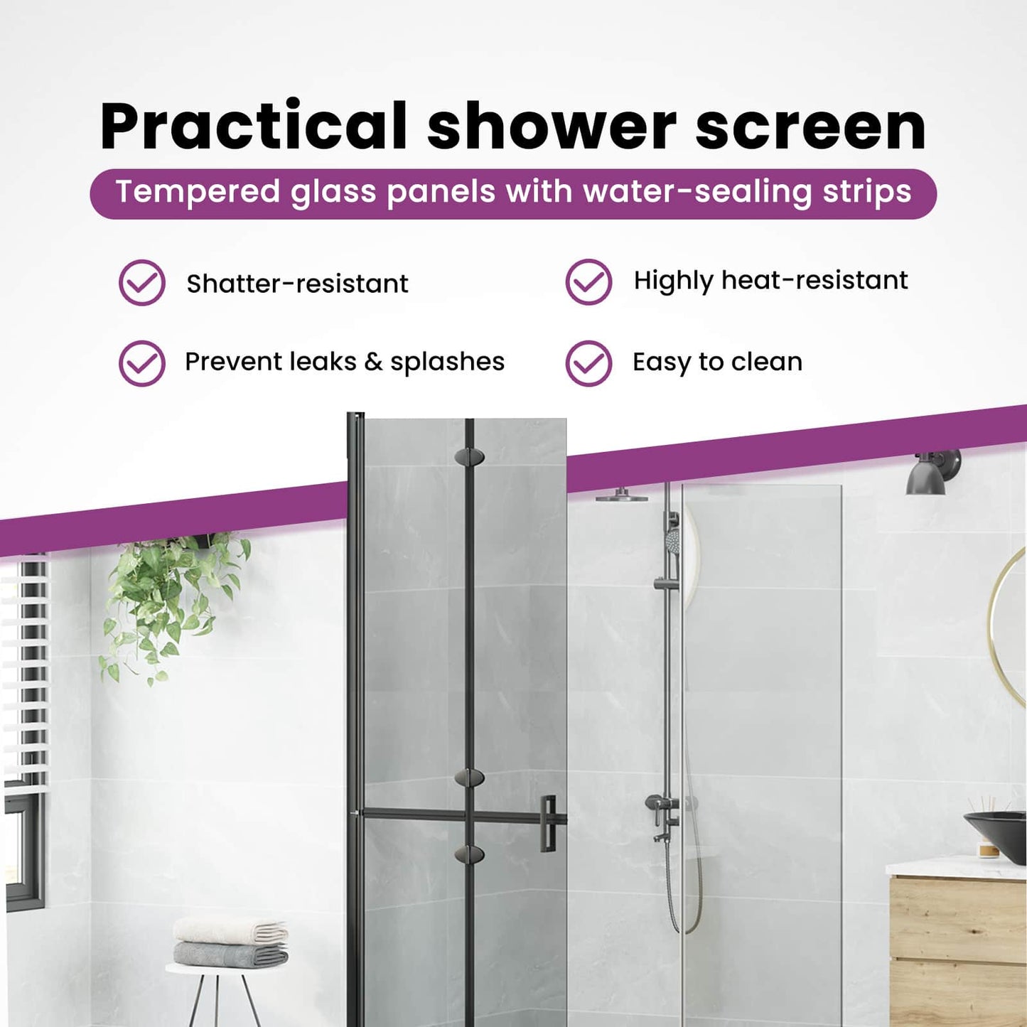 Walk-In Shower Wall Folding Black 70 x 6.5 x 190 cm