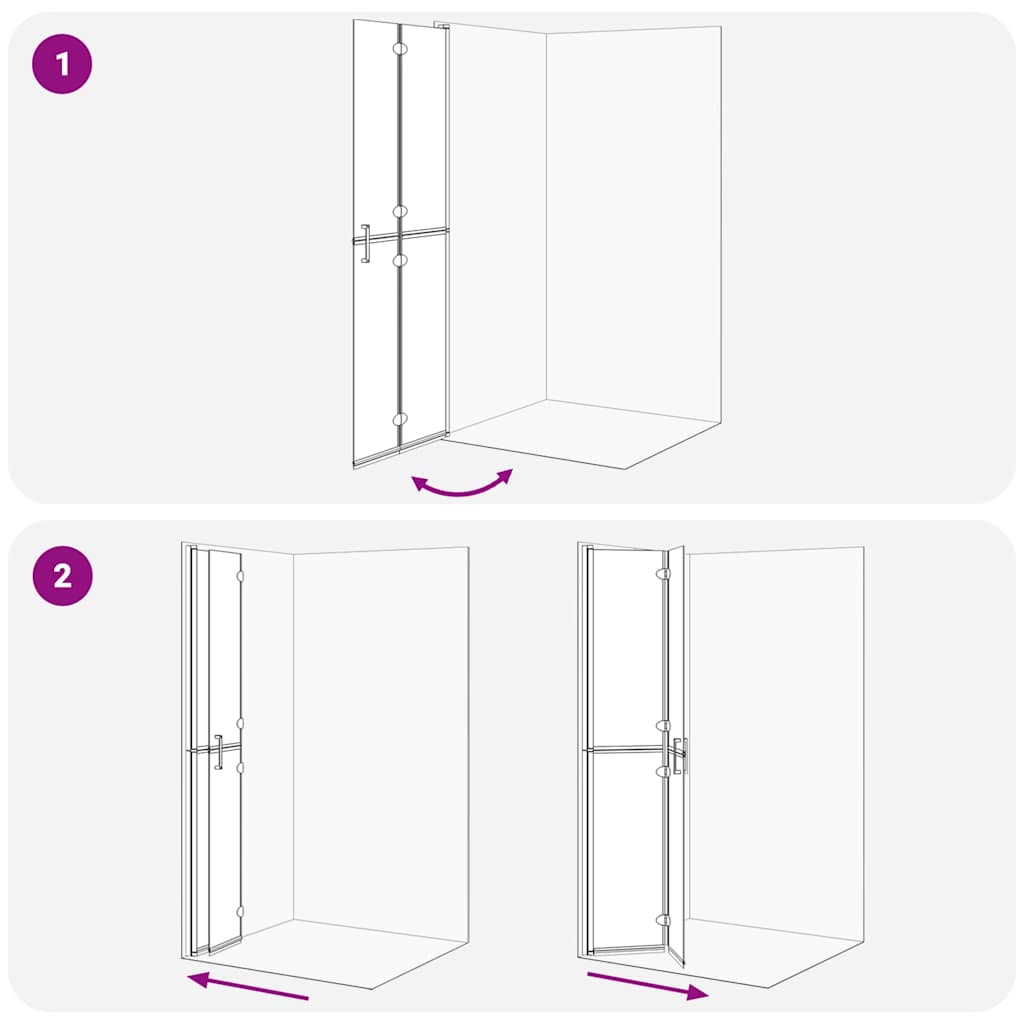 Walk-In Shower Wall Folding Black 70 x 6.5 x 190 cm