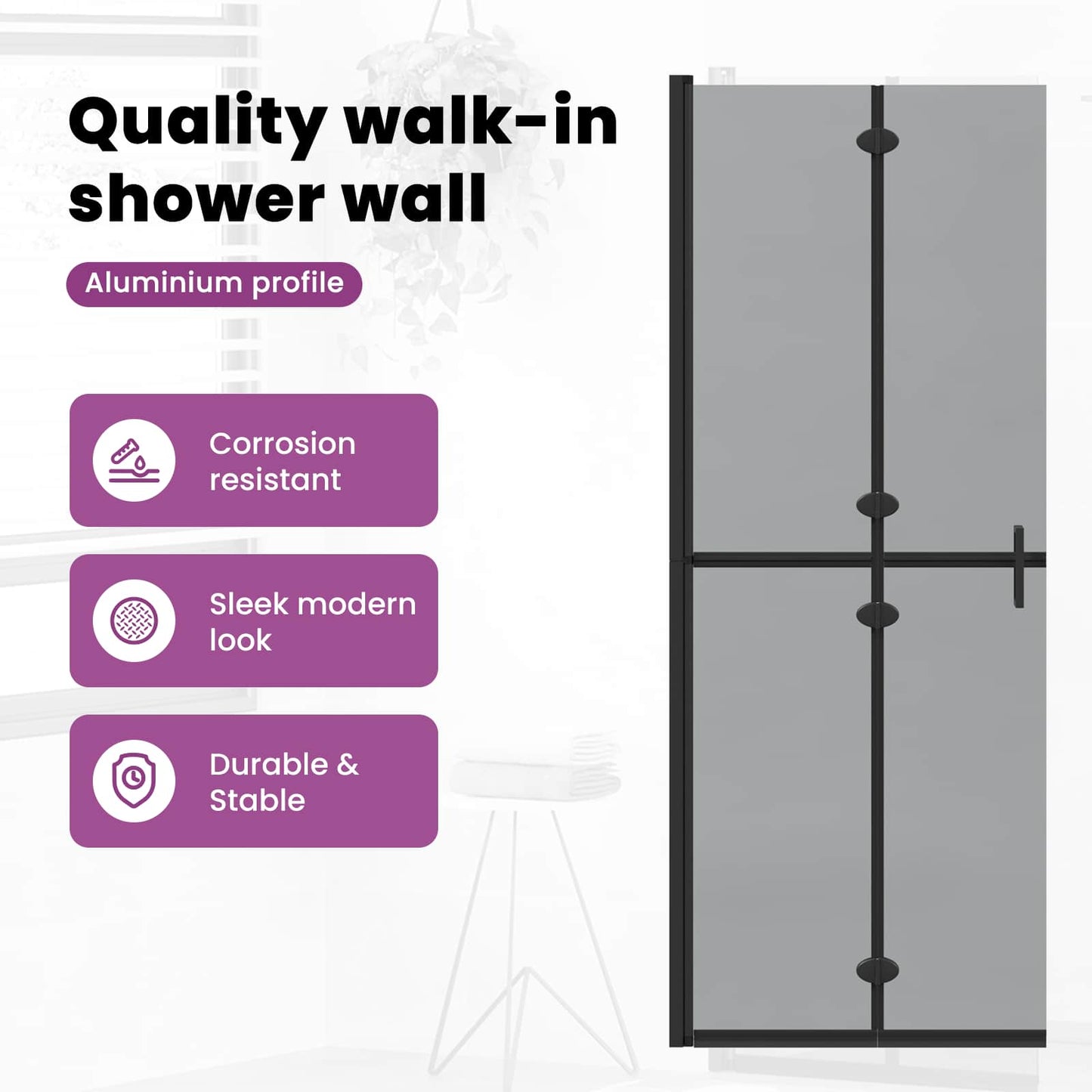 Walk-In Shower Wall Folding Black 80 x 6.5 x 190 cm
