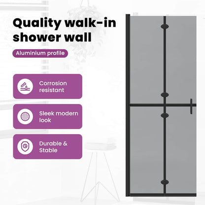 Walk-In Shower Wall Folding Black 80 x 6.5 x 190 cm
