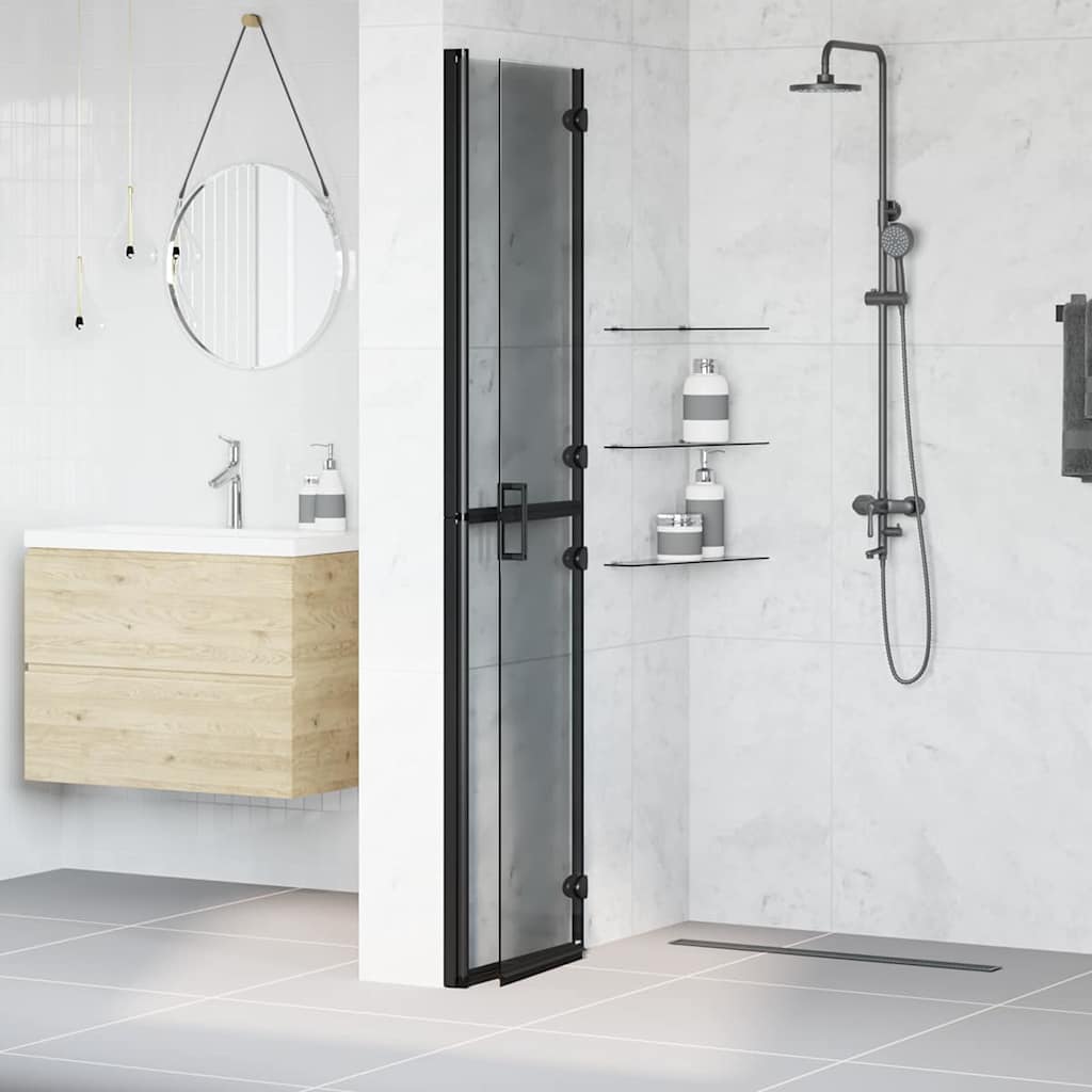 Walk-In Shower Wall Folding Black 90 x 6.5 x 190 cm