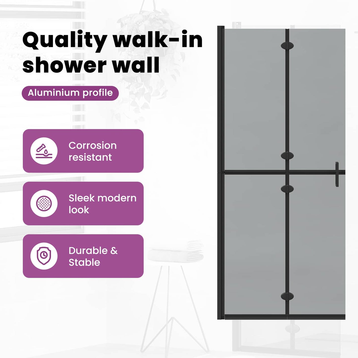 Walk-In Shower Wall Folding Black 90 x 6.5 x 190 cm