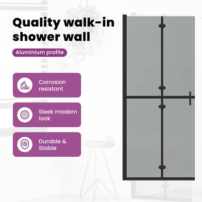 Walk-In Shower Wall Folding Black 90 x 6.5 x 190 cm