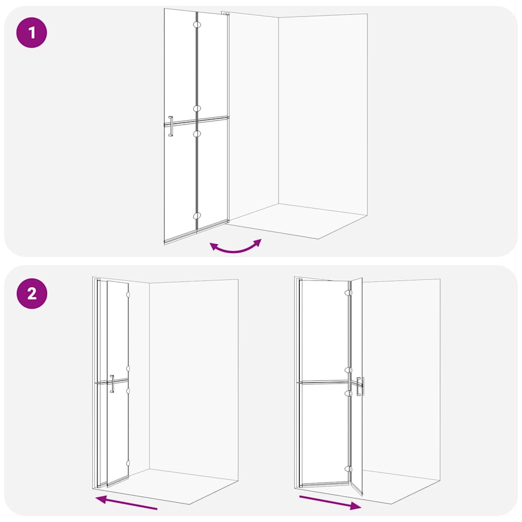 Walk-In Shower Wall Folding Black 90 x 6.5 x 190 cm