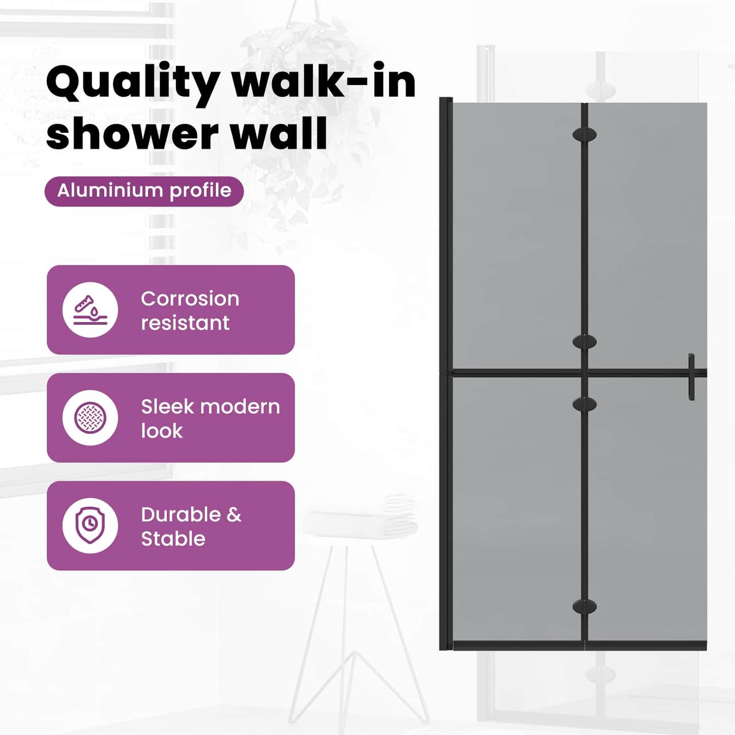 Walk-In Shower Wall Folding Black 100 x 6.5 x 190 cm