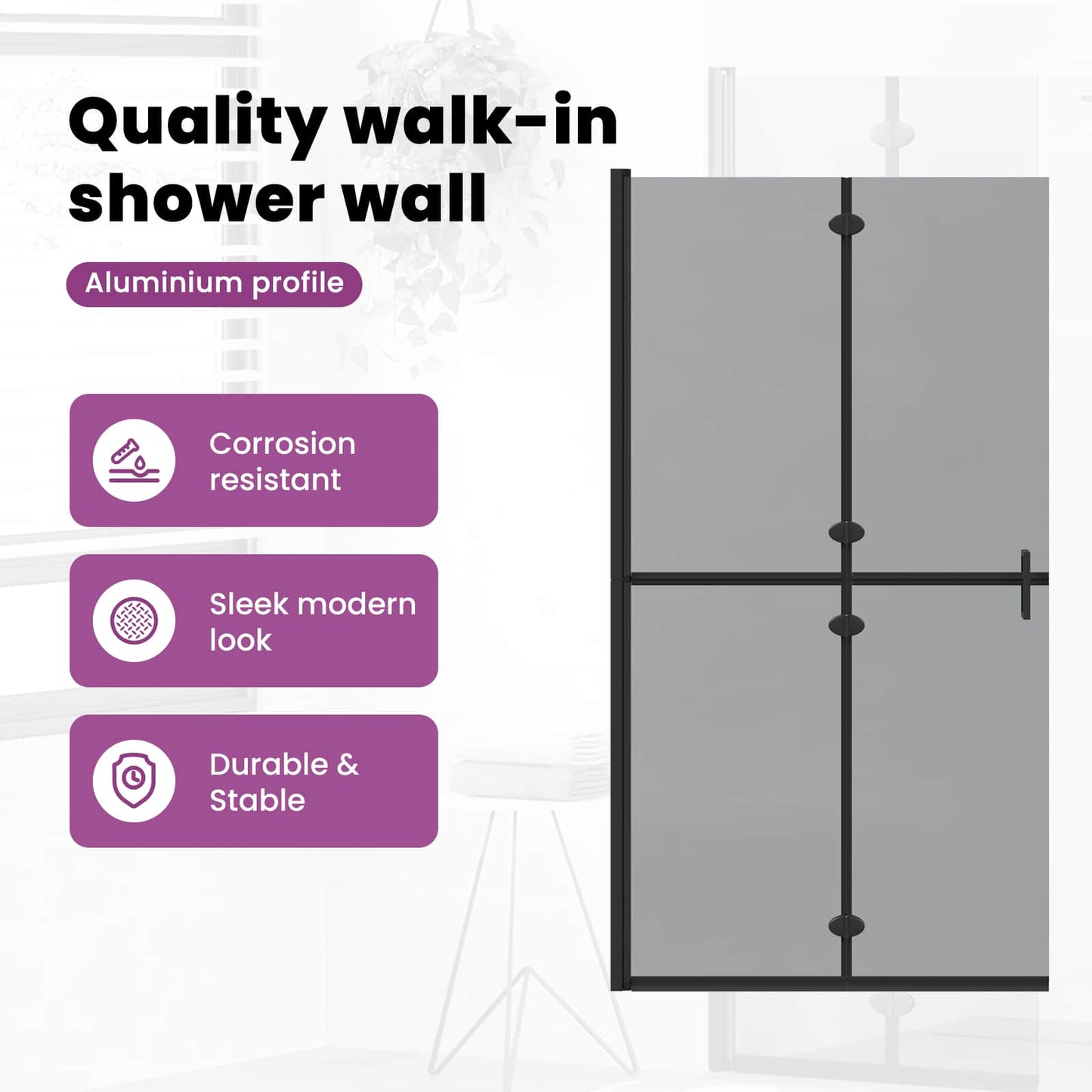 Walk-In Shower Wall Folding Black 110 x 6.5 x 190 cm