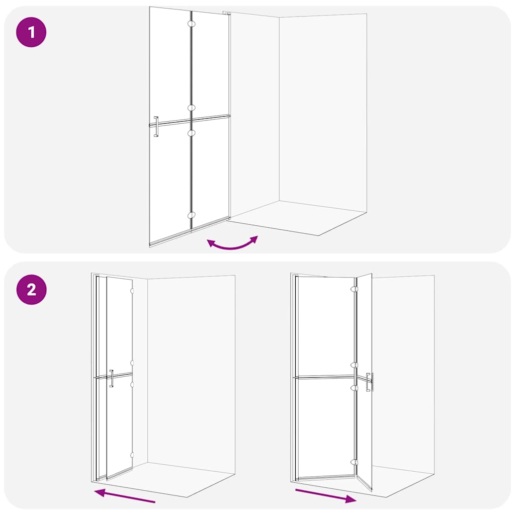 Walk-In Shower Wall Folding Black 110 x 6.5 x 190 cm