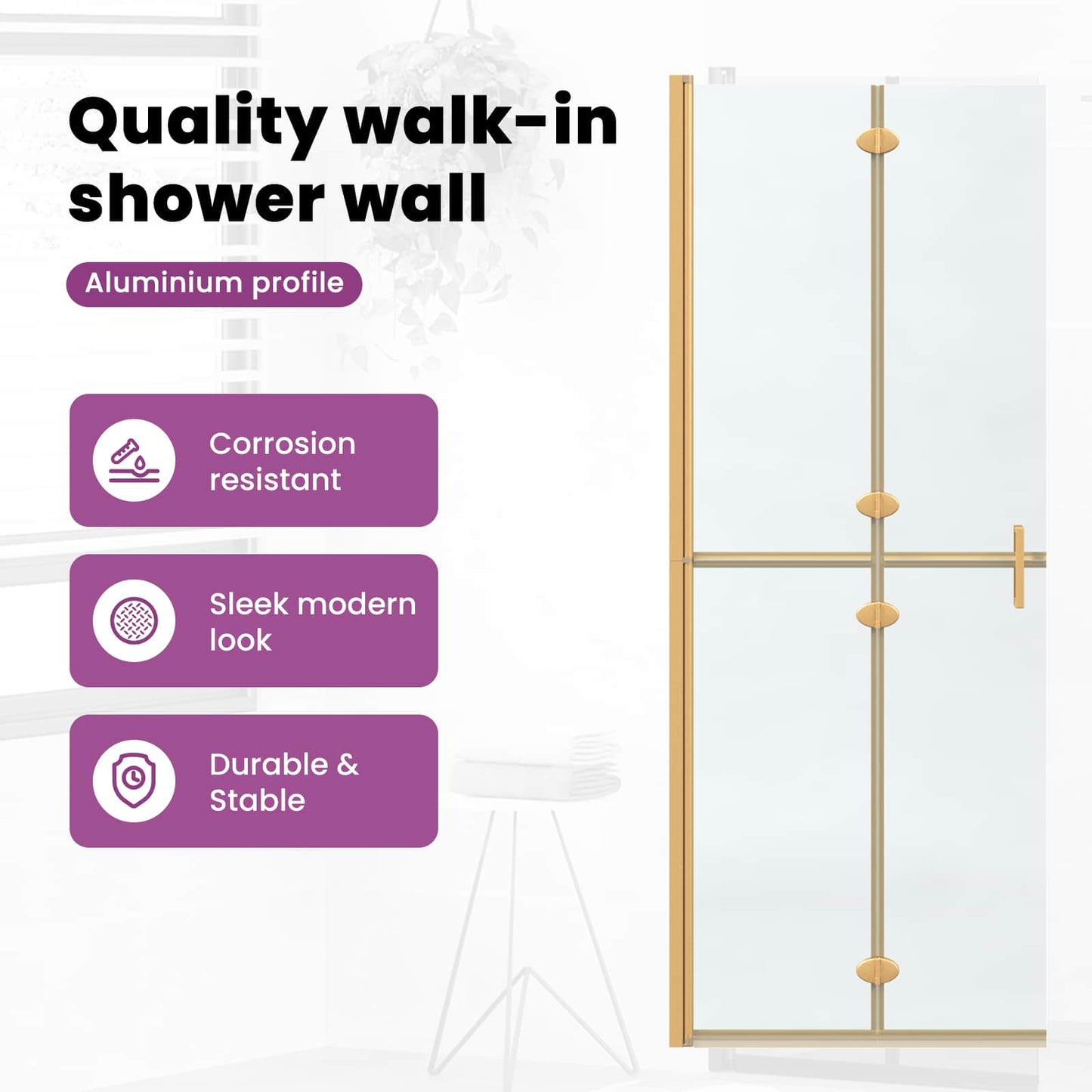 Walk-In Shower Wall Folding Gold 80 x 6.5 x 190 cm