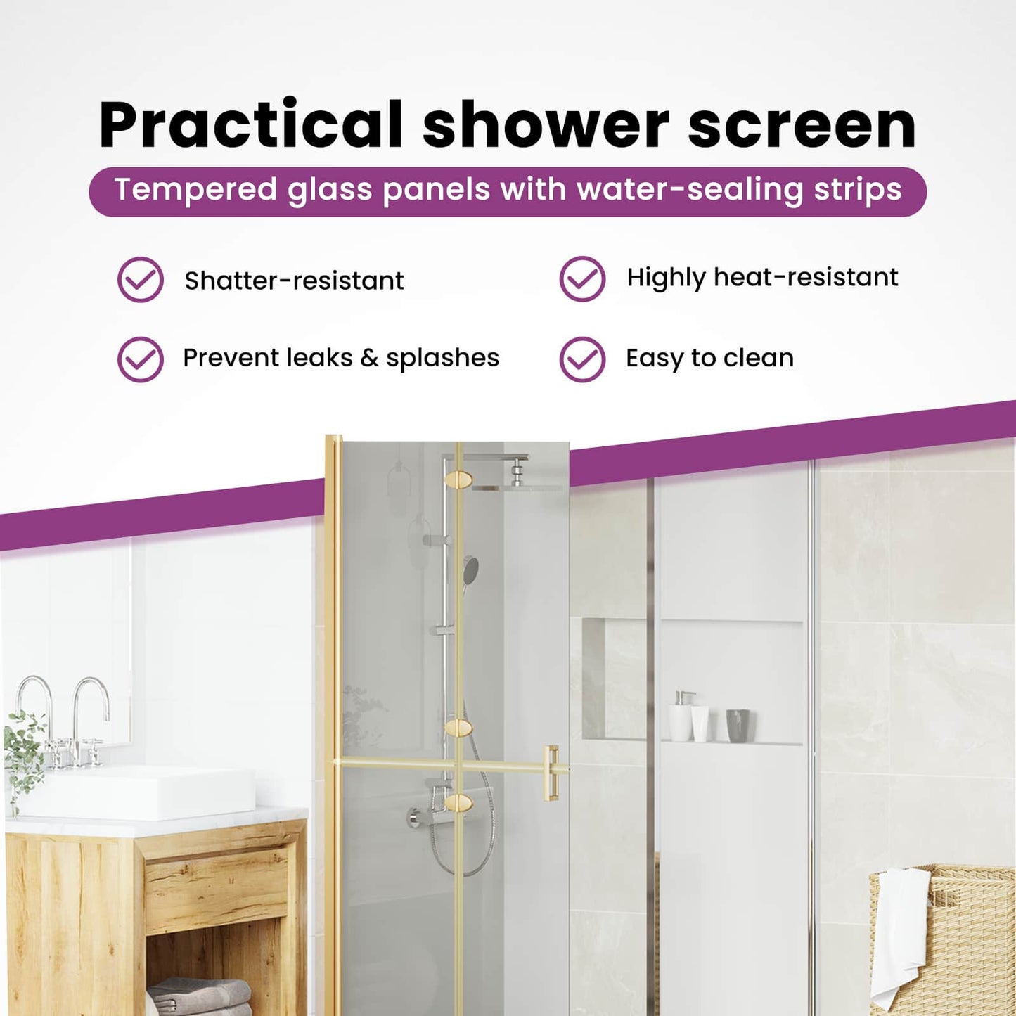 Walk-In Shower Wall Folding Gold 80 x 6.5 x 190 cm