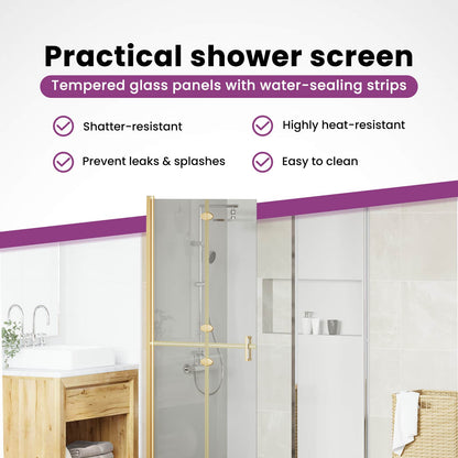 Walk-In Shower Wall Folding Gold 80 x 6.5 x 190 cm