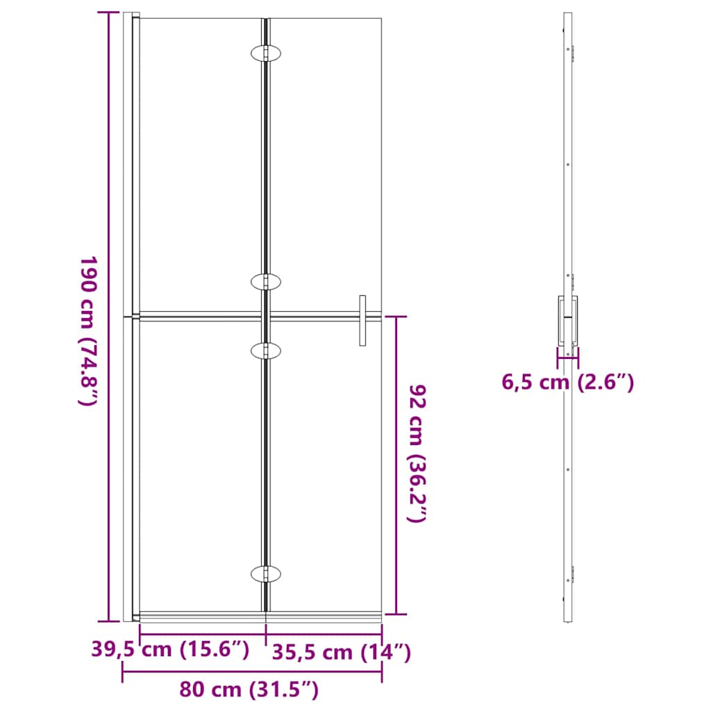 Walk-In Shower Wall Folding Gold 80 x 6.5 x 190 cm