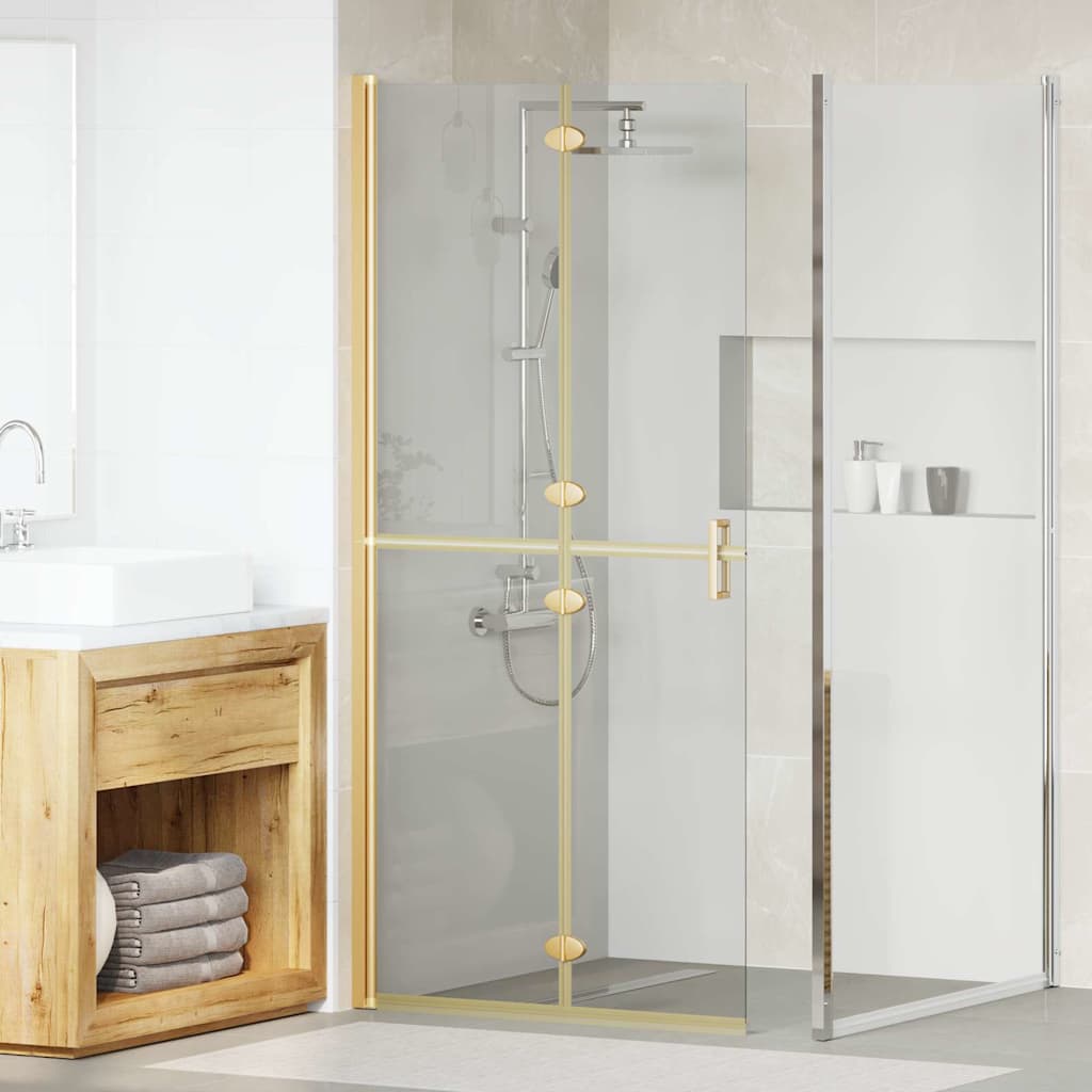 Walk-In Shower Wall Folding Gold 90 x 6.5 x 190 cm