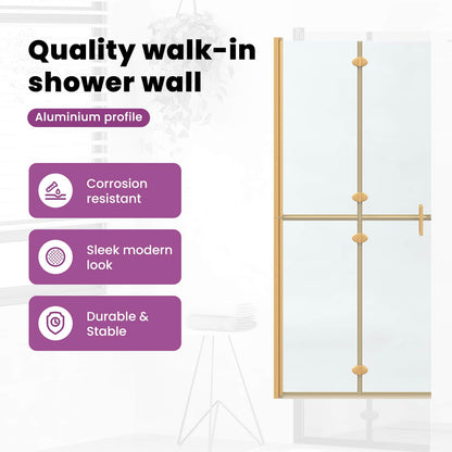 Walk-In Shower Wall Folding Gold 90 x 6.5 x 190 cm