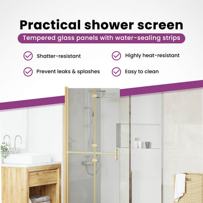 Walk-In Shower Wall Folding Gold 90 x 6.5 x 190 cm