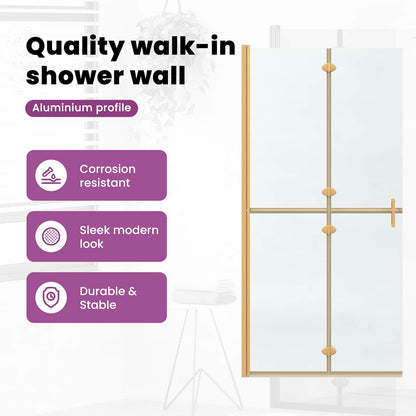 Walk-In Shower Wall Folding Gold 100 x 6.5 x 190 cm