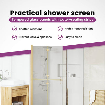 Walk-In Shower Wall Folding Gold 100 x 6.5 x 190 cm