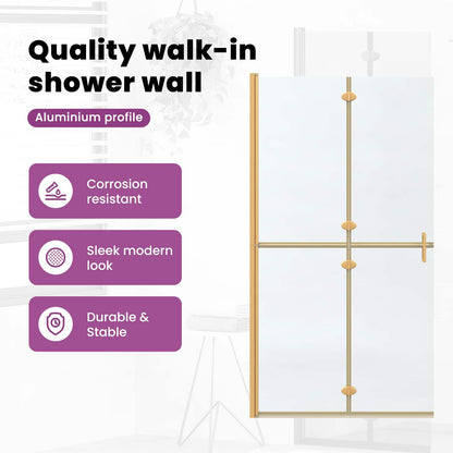Walk-In Shower Wall Folding Gold 110 x 6.5 x 190 cm