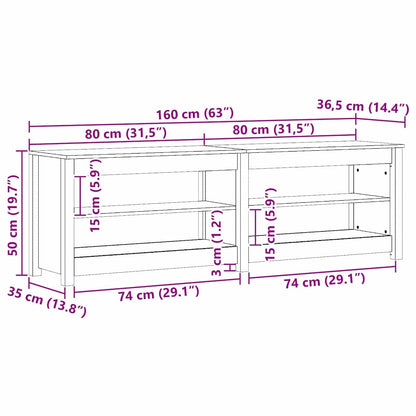 Shoe Bench with Shelf with Storage Wax Brown 160 x 36.5 x 50 cm