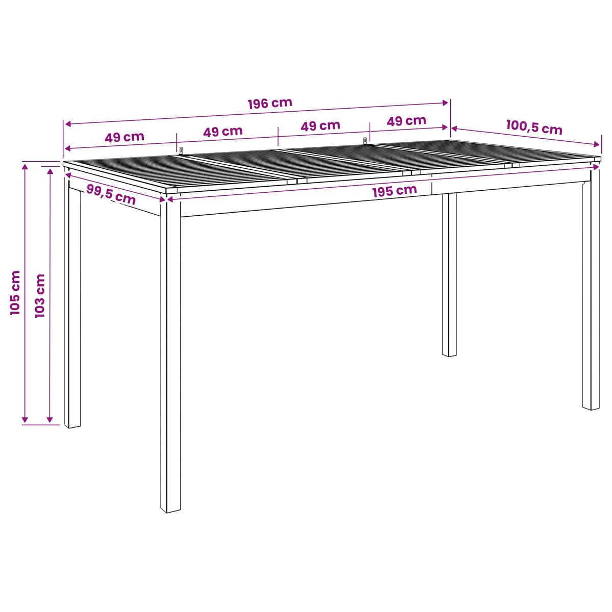 Garden Bar Table White 196 x 100 x 105 cm Solid Acacia Wood