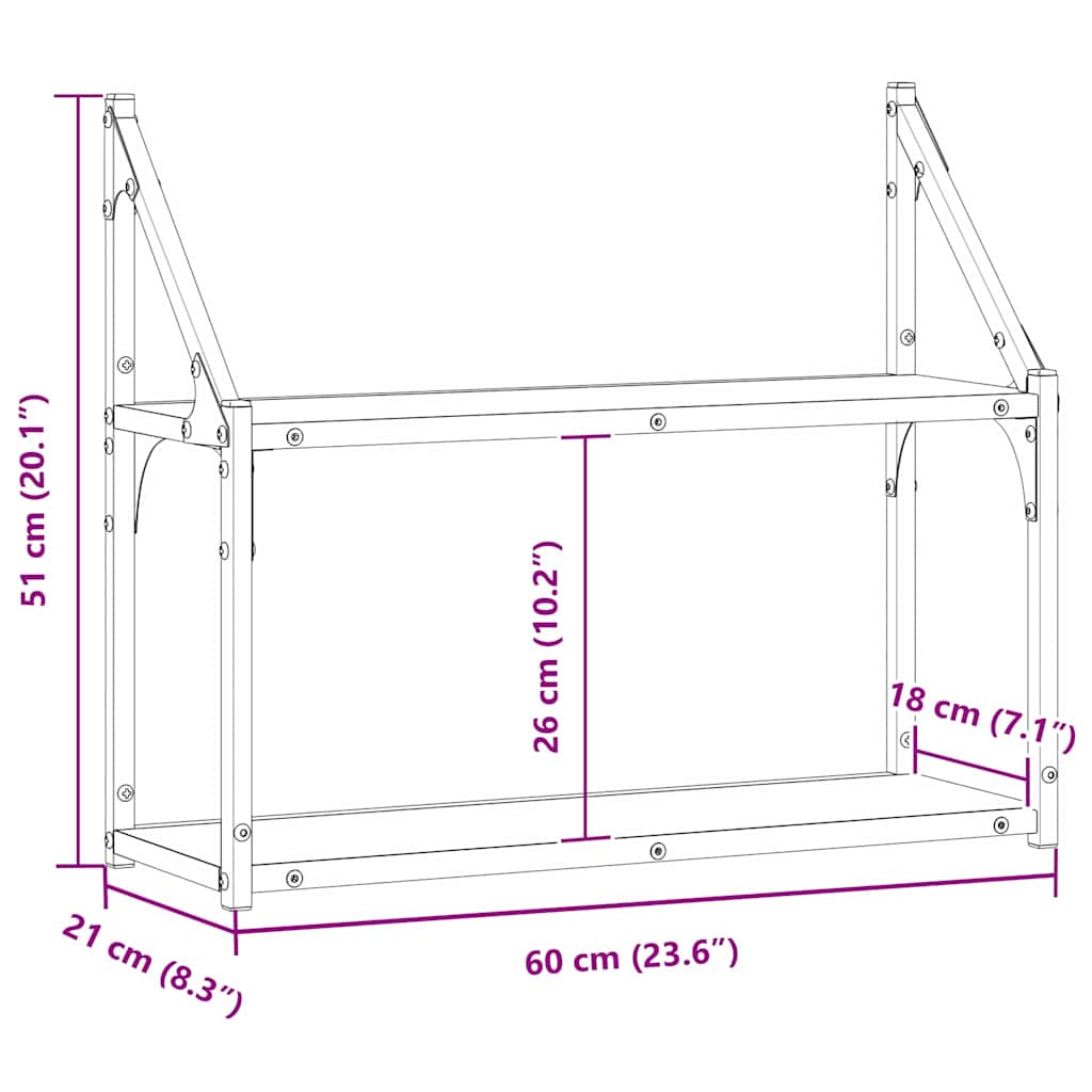 Wall Shelf Wall-Mounted Artisan oak 60 x 21 x 51 cm