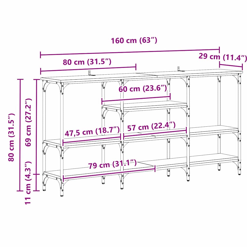 Console Table Old wood 160 x 29 x 80 cm Engineered wood