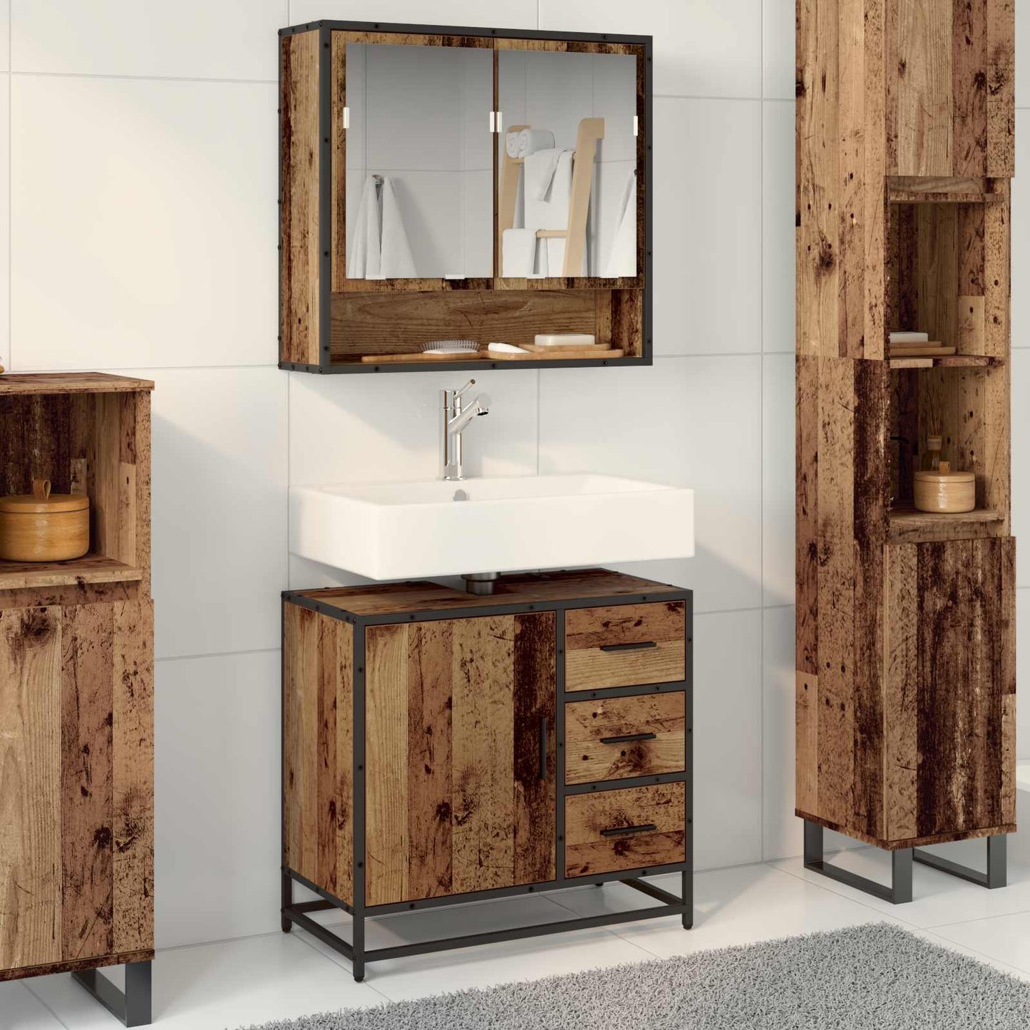 Bathroom Cabinet Old Wood 65 x 33 x 60 cm Engineered Wood