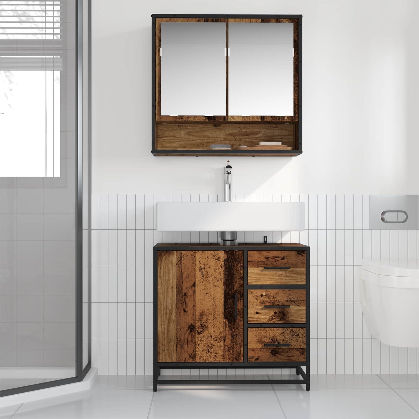 Bathroom Cabinet Old Wood 65 x 33 x 60 cm Engineered Wood