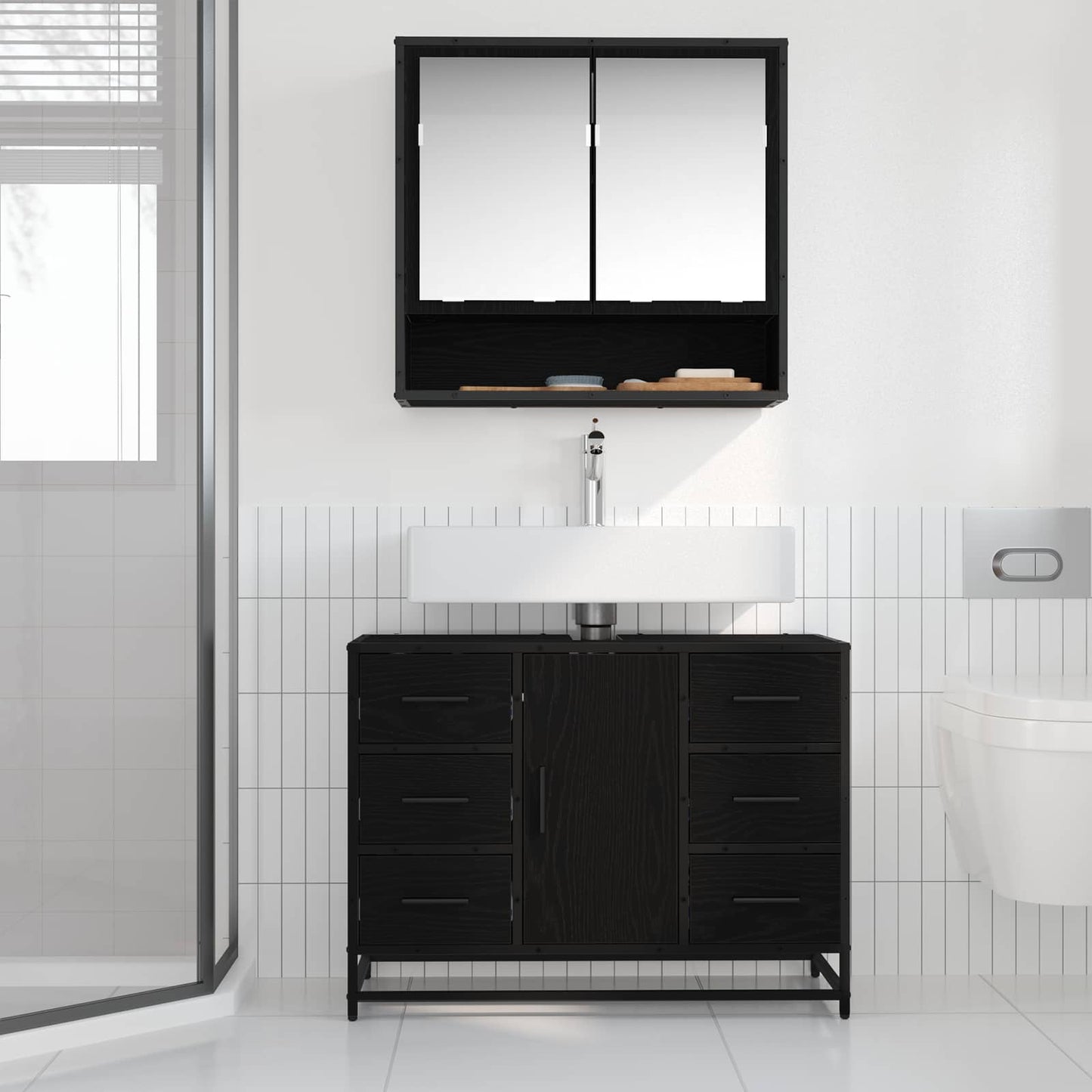 Bathroom Cabinet Black Oak 80 x 33 x 60 cm Engineered Wood