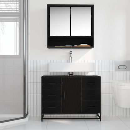Bathroom Cabinet Black Oak 80 x 33 x 60 cm Engineered Wood