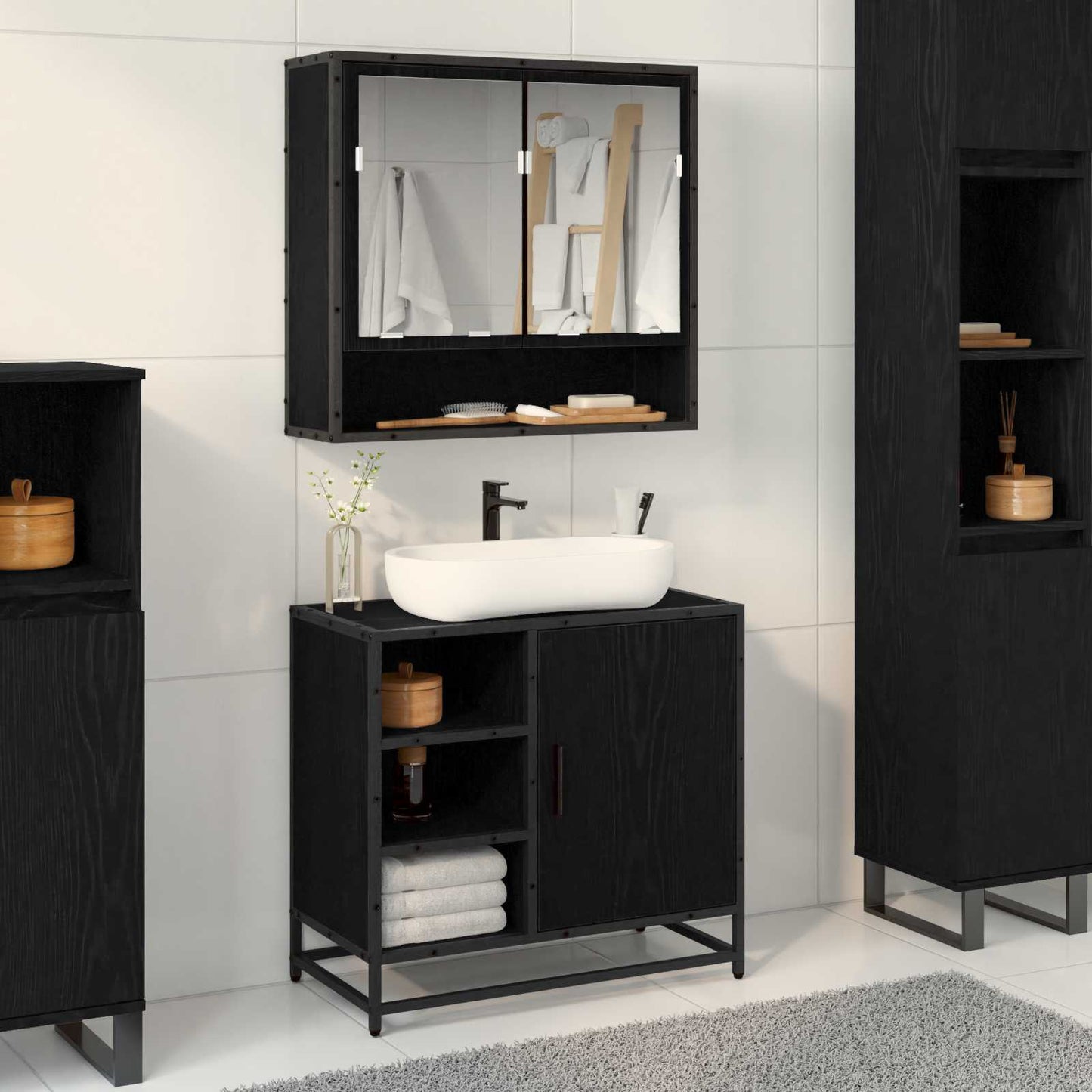 Bathroom Cabinet Black Oak 65 x 33 x 60 cm Engineered Wood