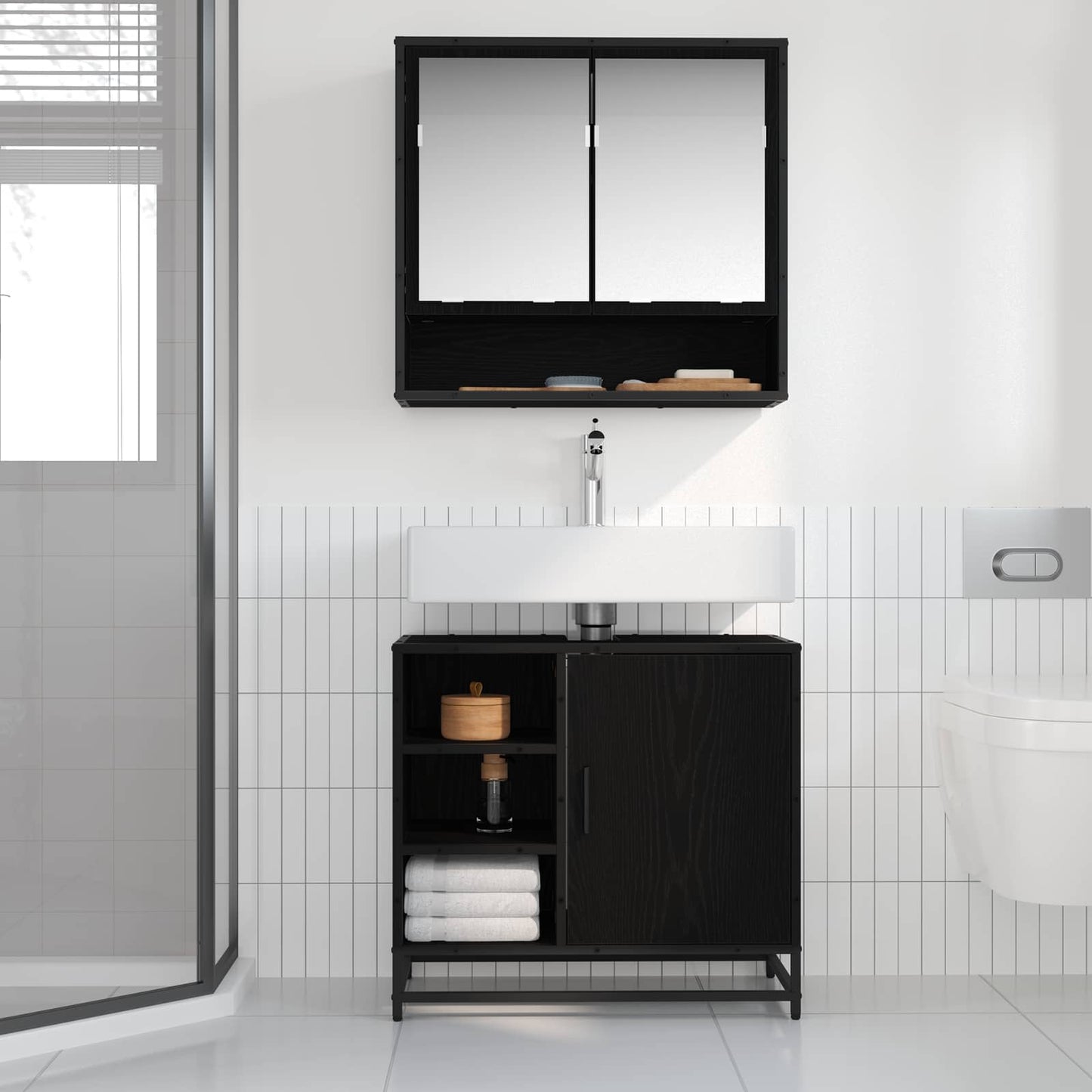 Bathroom Cabinet Black Oak 65 x 33 x 60 cm Engineered Wood