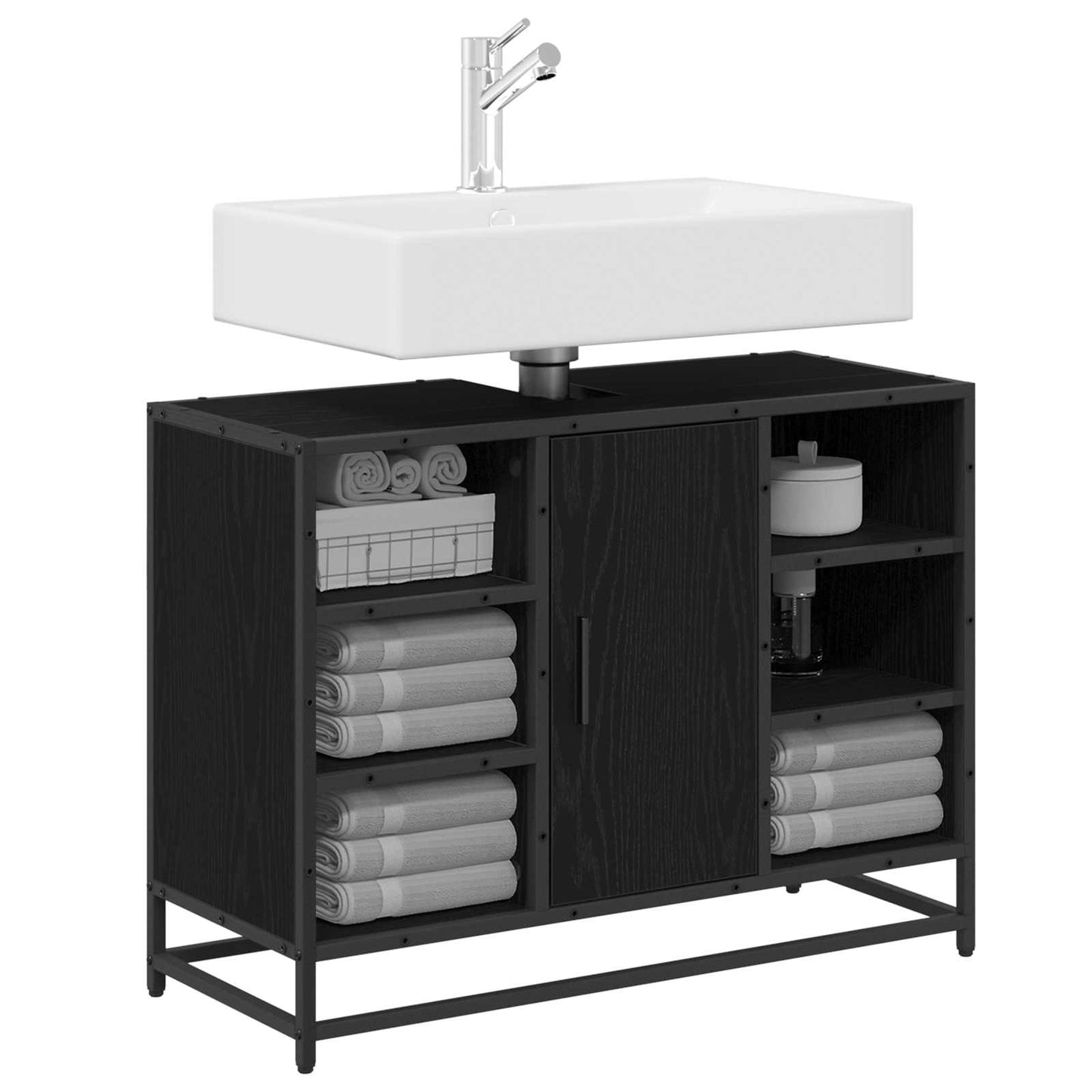 Bathroom Cabinet Black Oak 80 x 33 x 60 cm Engineered Wood