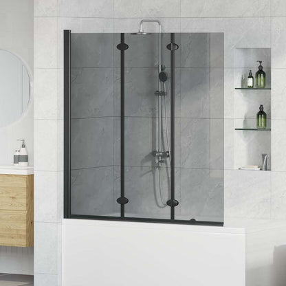 Bath Shower Screen Manual Black 130 x 138 cm Tempered Glass