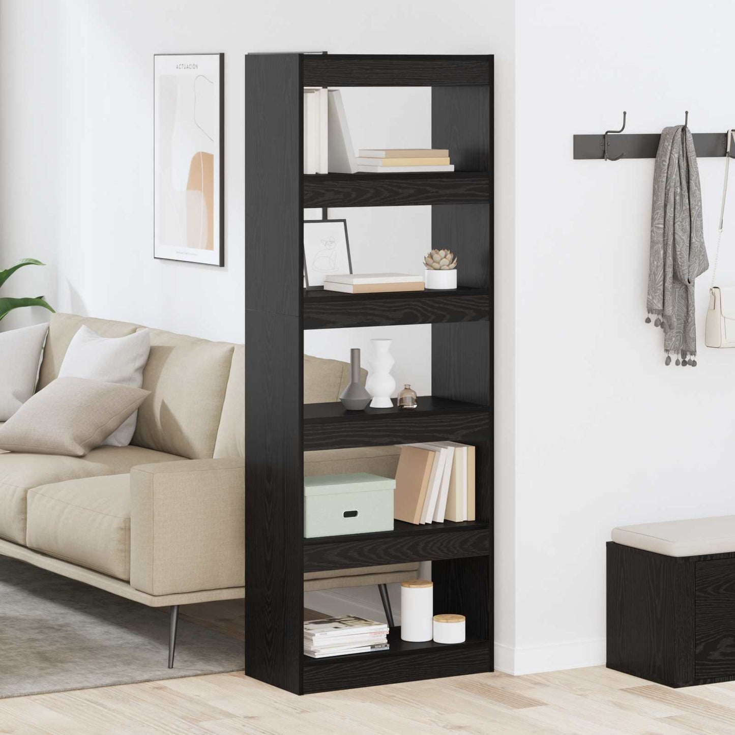 Book Cabinet 5-Tier 60 x 30 x 166 cm Engineered Wood Black oak