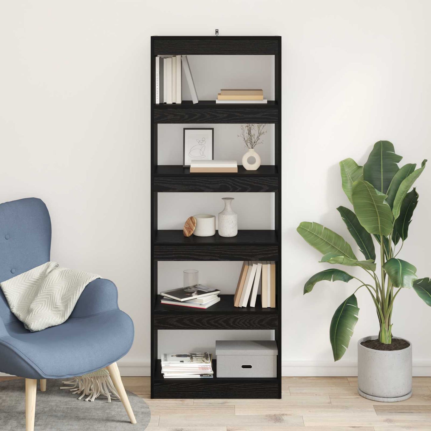 Book Cabinet 5-Tier 60 x 30 x 166 cm Engineered Wood Black oak