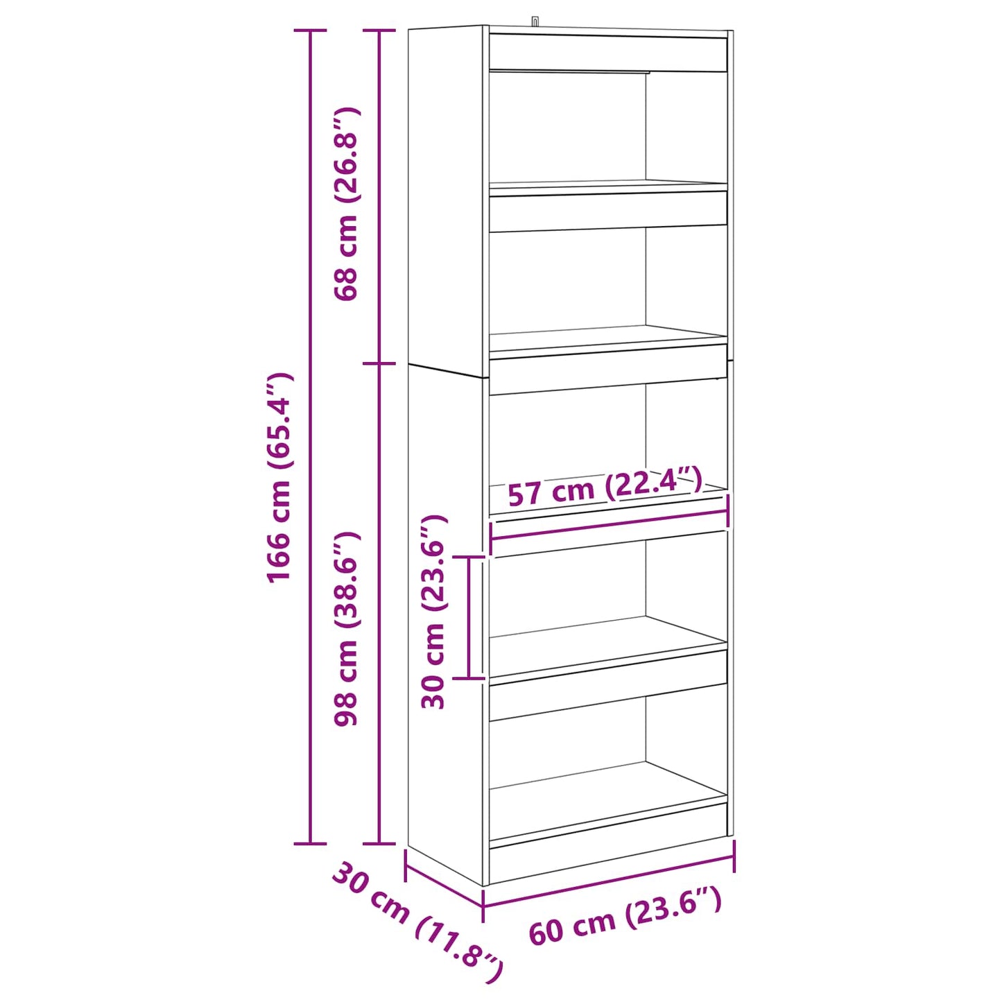 Book Cabinet 5-Tier 60 x 30 x 166 cm Engineered Wood Black oak