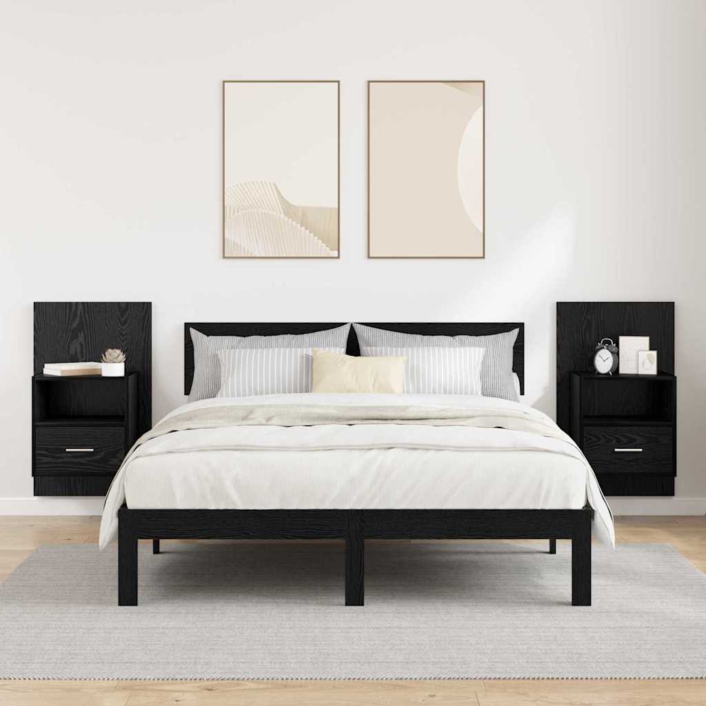 Bedside Cabinet with Drawer 2 pcs Black Oak 50 x 32.5 x 80cm