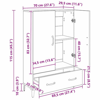 Highboard Black Oak 70 x 31 x 115 cm Engineered Wood and Iron