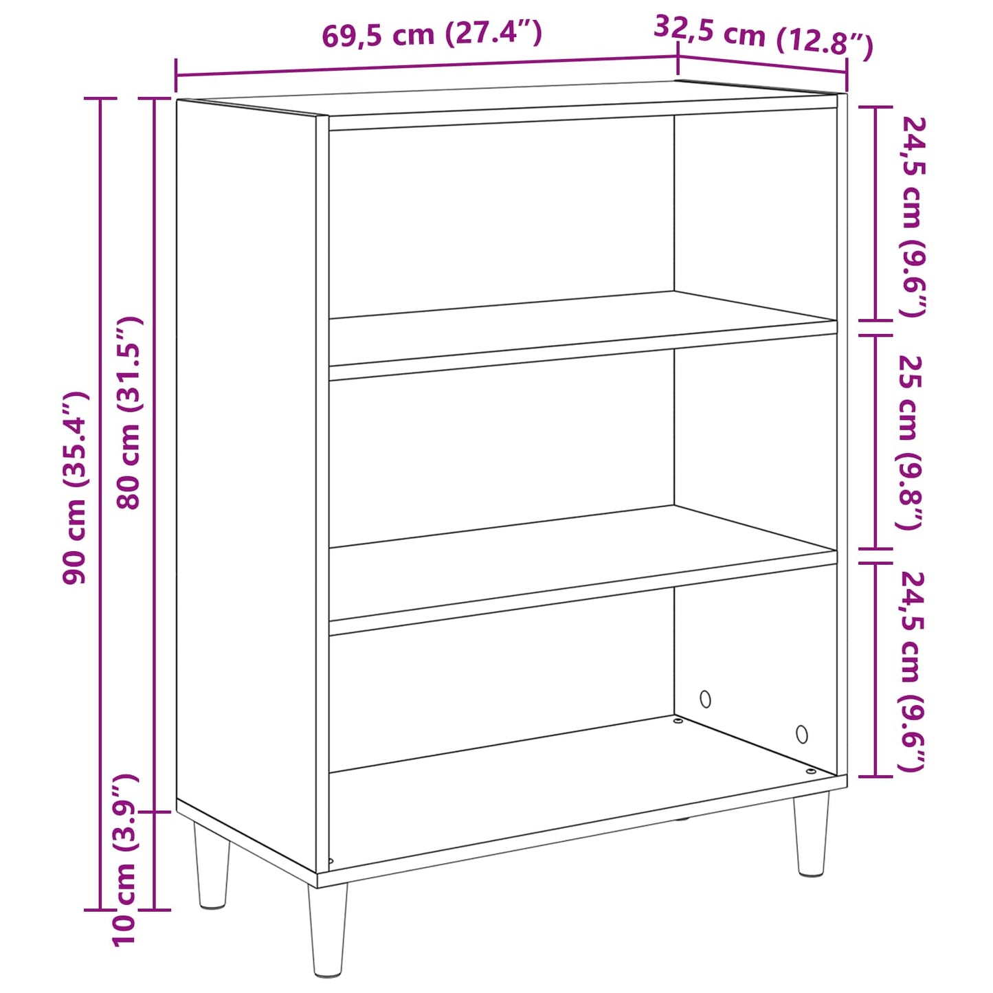 Sideboard Old Wood 69.5 x 32.5 x 90 cm Engineered Wood
