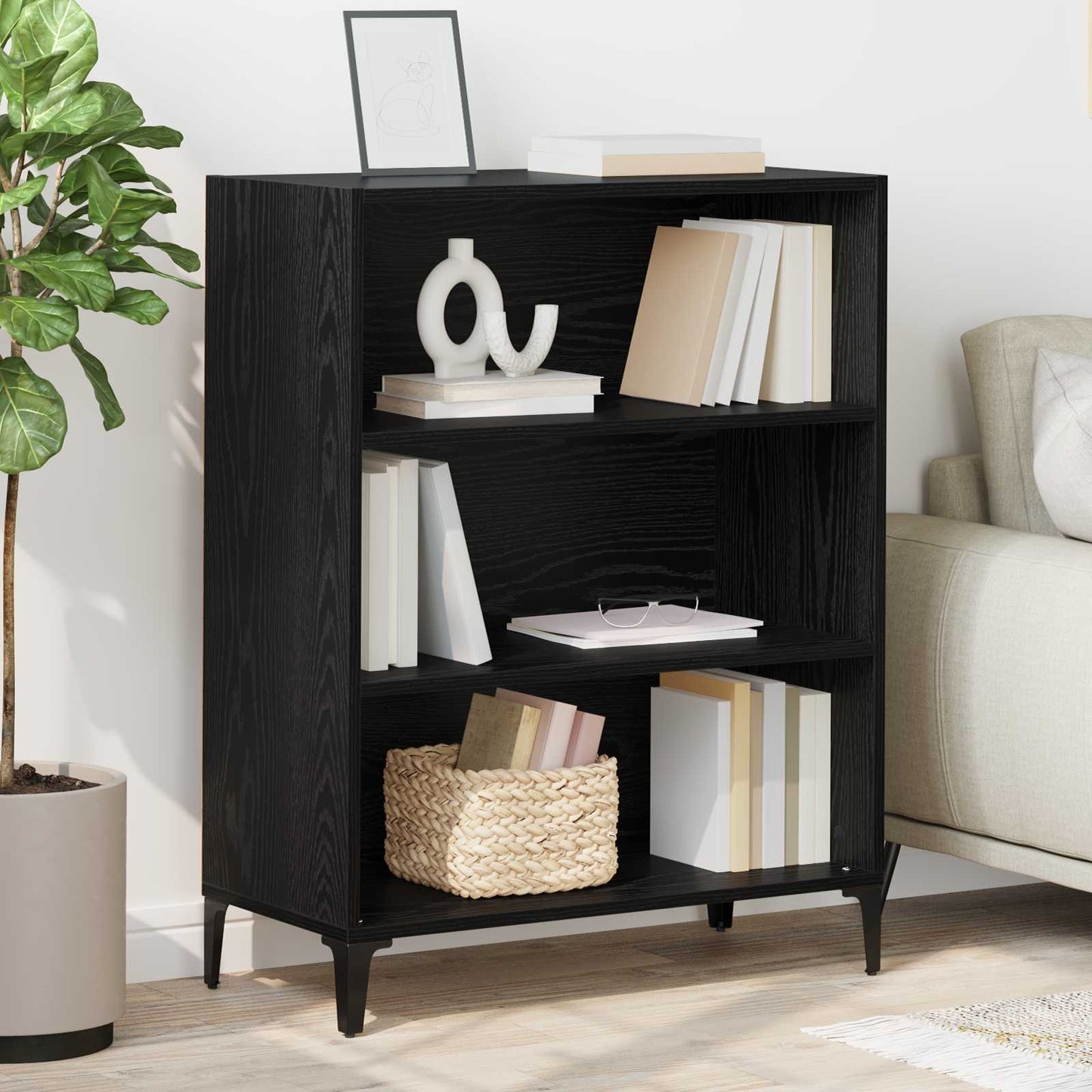 Sideboard Black Oak 69.5 x 32.5 x 90 cm Engineered Wood