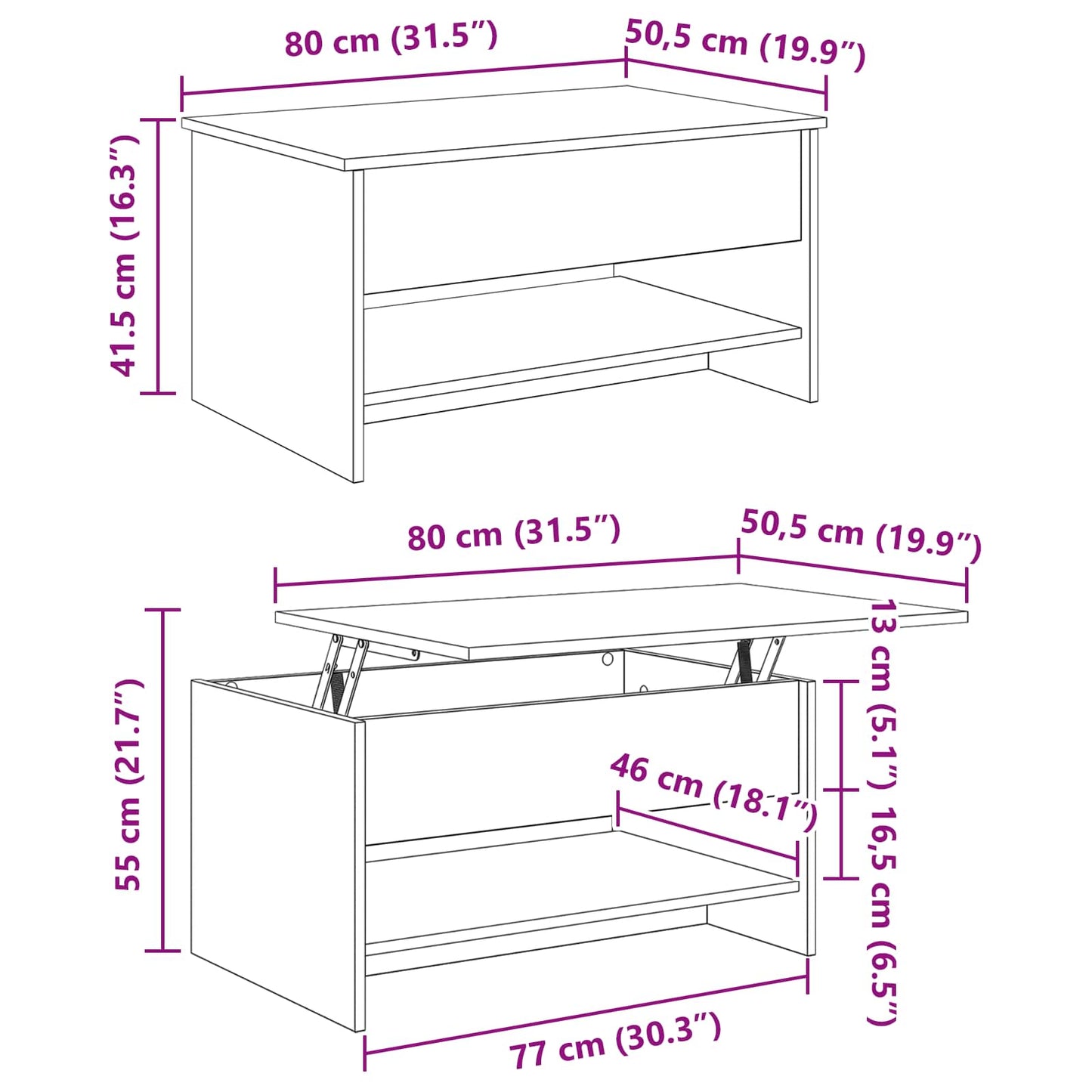 Coffee Table Old Wood 80 x 50.5 x 41.5 cm Engineered Wood