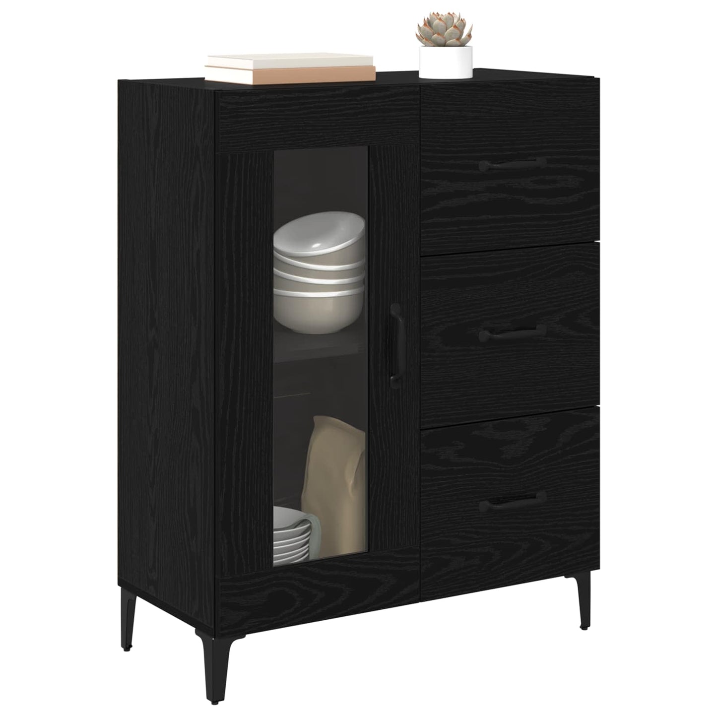 Sideboard Black Oak 69.5 x 34 x 90 cm Engineered Wood and Iron
