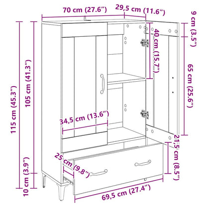 Highboard Black Oak 70 x 31 x 115 cm Engineered Wood and Iron