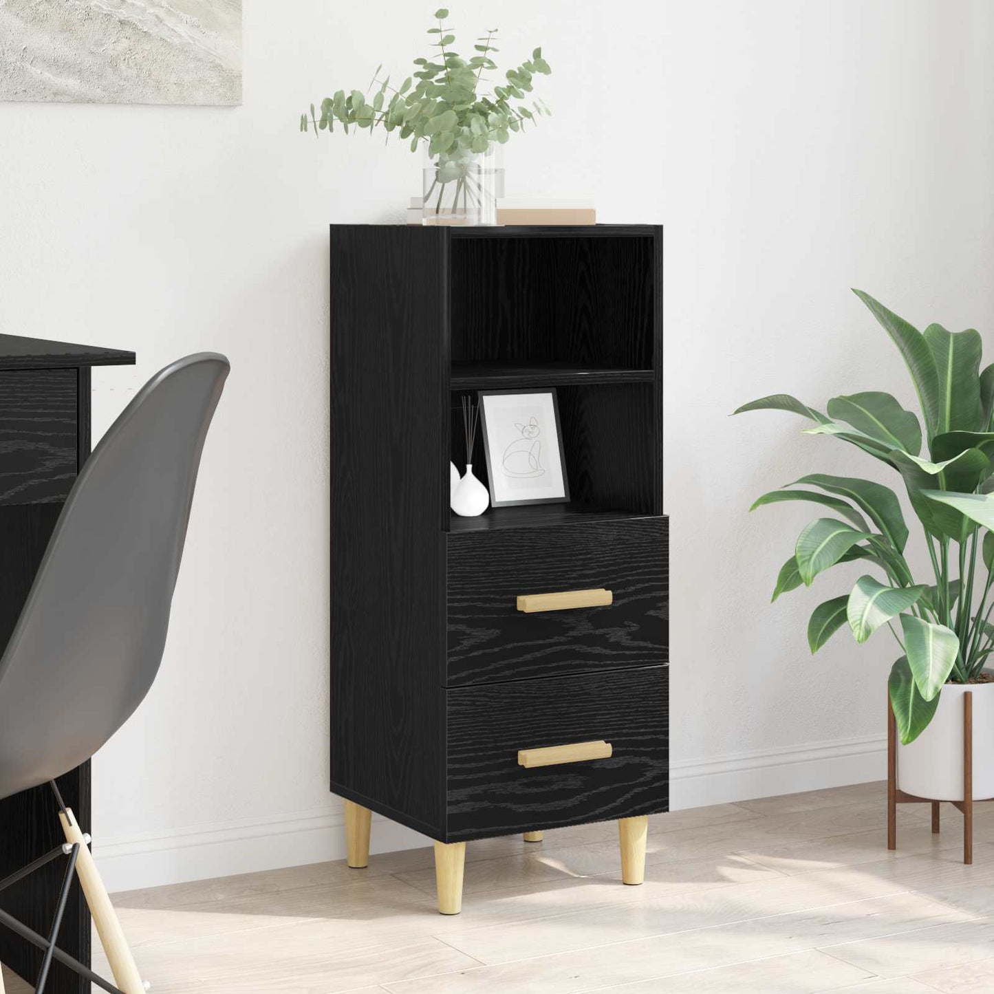 Sideboard Black oak 34 x 34.5 x 90 cm Engineered wood
